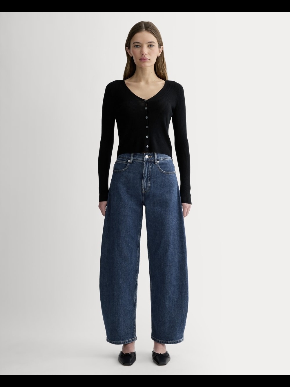 Everlane Wide-Leg High-Rise Jeans in Dark Blue Denim